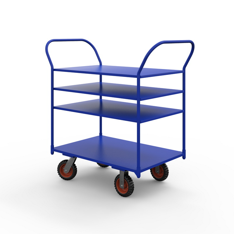Тележка платформенная трехъярусная ТЯ 2 полки с бортами (900x600 мм, колеса черная резина 125 мм)