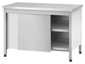 Стол производственный закрытый СПЗп - 1000x600x860 Profi Inox, двери-купе, полка сплошная