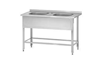 Ванна моечная цельнотянутая ВМЦн - 1200x700x860 Norma Inox, 2 м/о 400x500x250, борт, отв. д/смесит., экран (ножка угловая)