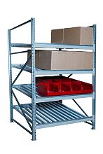 Гравитационный стеллаж с роликовыми полками 1600х2100х1300, 4 яруса