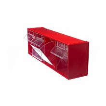 Короб откидной F-600-4, 600х177х206мм, 4 ячейки, красный, прозрачный